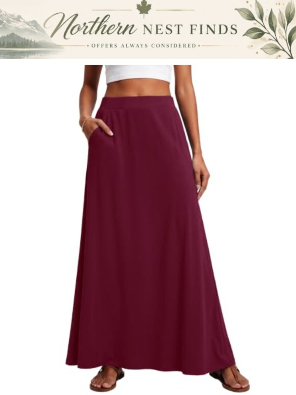 High Waisted Flowy A-Line Maxi Skirt with Pockets